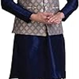 Men's Silk Blend Navy Kurta Pyjama Set with Bundi Nehru Jacket Waistcoat-image-9
