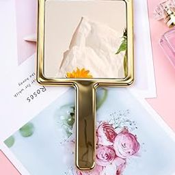 Red Square Hand Mirror Makeup Mirror Liquid Shape Square Mirror Creative Wave Pattern Handheld Makeup Mirror Hand-held Cosmetic Mirror Makeup Mirror Travel Portable Beauty Mirror (Gold)-23