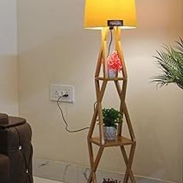 Wood Italian Lamp with Home Decor Corner Design Yellow Drum Shade, Bulb, Wiring, Holder, LED-10