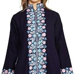 Women's Kashmiri Embroidered Woolen Blue Multi Border Jacket-picture-23
