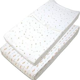 American Baby Company 2 Piece Printed 100% Cotton Jersey Knit Fitted Contoured Changing Table Pad Cover, also works with Travel Lite Mattress, Sparkle Gold/Pink Feathers/Arrows-image-45