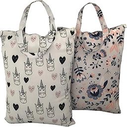 MOM & BAB Wet Bags-13"Wide X 18"High| Water-Resistant |Masks Odors| Washable & Reusable | for: Cloth Diapers, Daycare, Soiled Baby Items, Swimsuits, Gym, Yoga, Travel (Unicorn/Floral)-image-102