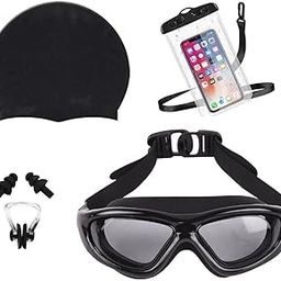 ArrowMax Kids Swimming Combo Set - Goggles, Swim Cap for Boys & Girls, Nose Plug, Ear Plugs, Waterproof Mobile Pouch Swim Kit (BLACK)-image-39