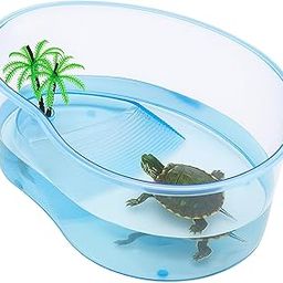 Jainsons Pet Products Acrylic Turtle Tank with Palm Tree & Basking Small Transparent Habitat Bowl for Baby Turtles & Reptiles Mini Aquarium with Turtle Ramp Platform (15 x 5.5 x 10 Inch, Blue)-image-40