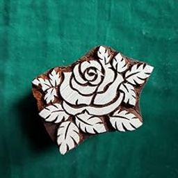D L Craft Wooden Printing Blocks Rose Design Stamp use for Printing Kurti/Dupptta/Saree/Paper & Design [ Size - 2.5 inch] Brown Wood-image-37