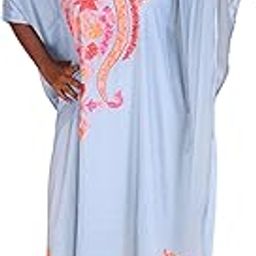 Premium Sozni Red Embroidered Crepe Silk Kaftan Loose Fit Knee Length Summer Beach Cover-Up | Stylish & Comfortable for Women and Girls (Blue)-image-41