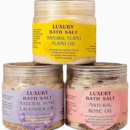Luxury Natural Bath Salt with Epsom & Sea salt/ essential oil/ Vit E/ Foot soaking/ Body spa/ Relaxing/ Stress relief/ Pain Relief/aromatherapy Pack of 3 (250 gm each of 1x Ylang Ylang, 1X lavender and 1x Rose)-15