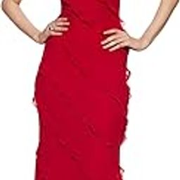 PEEPERLY Long Dress Gown for Women Outt Beachy Chic Strappy Dress Polyester & Net Sleevesless with Flare Ankle Length, Prefect fit & Luxurious Comfort (Red)-image-4