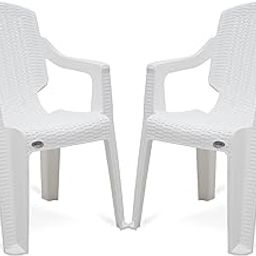 Supreme chairs Mark Designer Back Rattan Type Plastic Chair in Matte Finish with Armrest for Home and Office Use (Color: Milky White, Count: 2)-image-16