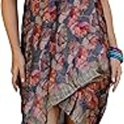 Chiffon Floral Printed Beachwear Coverup Wrap Sarong for Women, Resort Wear Swim Cover Pareo (S906 - Grey - 1.75 m)-48