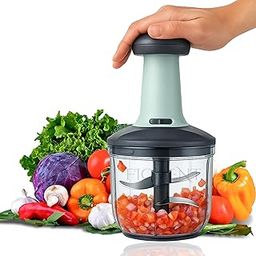 FIGMENT Manual Hand Press Push Chopper 1000 ML with 6 Blades for Effortless Chopping, Vegetables & Fruits Chopper Mixer Cutter to Cut Onion, Salad, Tomato, Potato – Handy Push Choppers, Kitchen Tool-27