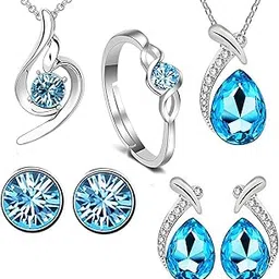 om jewells Alloy and Cubic Zirconia Pendant Sets And Finger Ring for Girls & Women (Set of 2) (White)-picture-0