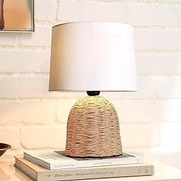 Hastkar Elegant Boho Table Lamp – Rustic Paper Rope Rattan Wicker Look Bedside Desk Lamp with Abstract Linen Shade – Compact & Stylish for Bedroom/Living Room/Kids Room.-image-14