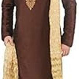 Light Golden Silk Stole in Crush Material for Men with Golden Stripes, 250 x 20 cm-image-23
