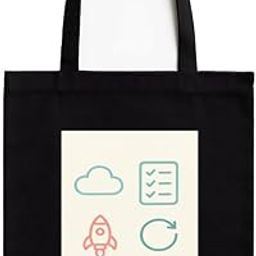 Dream,Plan,Execute,Repeat Black Cotton Tote Bag with Zipper | A4 Size Printed Pocket | Motivational Hustle Quote Print | 16x14 inch Reusable Bag for Study, Office, Gym-image-44
