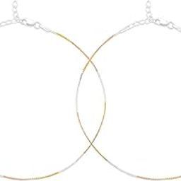 925 Sterling Silver Designer Triple Tone Rhodium, Gold & Rose Gold Plated Chain Anklet (Pair) | With Certificate of Authenticity & 925 Hallmark | Gift for Women & Girls-1