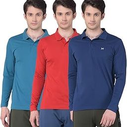 Force NXT Polo Neck T-Shirt for Men Pack of 3 | Regular Fit T-Shirt for Men | Premium Super Combed Rich Cotton Polo Shirt | Men's Ultra Soft Full Sleeve T-Shirt-image-1