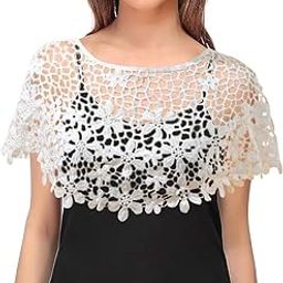 Lace Shawl Poncho Cape For Women Floral Pattern Capelets Cover Up Wraps Knitted Shrugs For Evening Dress Loose Hollow Out Shawl For Off-Shoulder, Beachwear, Strapless Dress, White-image-61