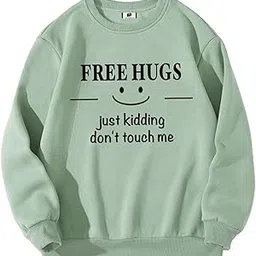 sxv style Funny Graphic Sweatshirt, Free Hugs Design, Mint Green, Crew Neck, Long Sleeve-picture-42