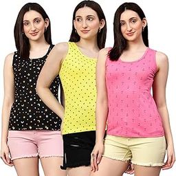 Women's Super Combed Cotton Rib Fabric Slim Fit Tank Top-Pack of 3-image-15