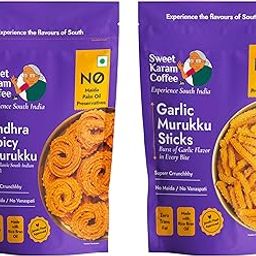 Sweet Karam Coffee Andhra Spicy & Garlic Murukku Combo | No Palm Oil | No Preservatives | South Indian Chakli | Crispy & Crunchy Tea-Time Snack | Festive Special | Homemade Recipe | 95g x 2 Packs-image-53