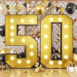 4FT Marquee Light Up 50 Numbers, Glitter Gold Giant Marquee Mosaic Numbers Frame Light Up for 50th Birthday Party Decorations, DIY Frame Pre-Cut Foam Board Kit-image-10