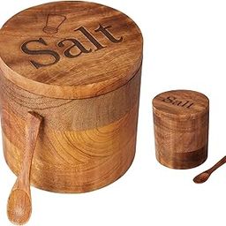 SHYAMA HOMES Wooden Salt Cellar | Salt Box with Detachable Magnetic Lid and Spoon, Round Container ((COMBO - BIG + SMALL) (13 X 13) INCH and (9 X 8) INCH-image-23