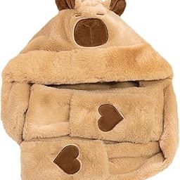 Hoodie Hat Scarf Gloves Set Comfortable Cute Warm Winter Hat for Women Girls Light Brown-image-26