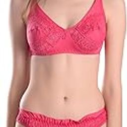Bra Panty Set for Women – Bridal Lingerie Set Combo for Honeymoon, Wedding Pack of 1/2/3, Full Coverage Bridal Lingerie Set with Net and Floral Design in Skin, Brown, Pink Colour-picture-22