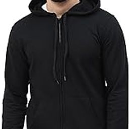 Men's Cotton Plain Hooded Neck Full Zipper Sweatshirt Hoodies with Kangaroo Pocket-image-96
