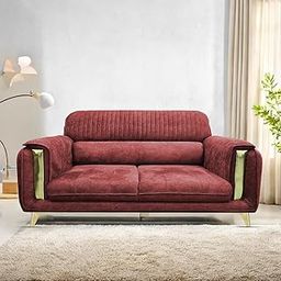 SMART CHOICE INTERIOR Modern Living Room Set with Sofa and Chair, Black Velvet Upholstery, Gold Metal Legs, Channel Tufted Design (Maroon, 3 Seater)-5