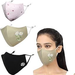 MASQ Heart & Rose 4 Layer, Reusable, Breathable, Anti-Bacterial (BFE>99%) Embroidered 100% Pure Cotton Cloth Face Mask Combo with Ear Adjusters for Women, Girls (Black Pack of 3)-24