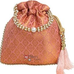 Brocade Potli Bag Purse With Pearl Handle Tassel Women’s Handbag Giveaways Festival-41