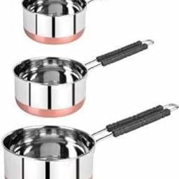 Stainless Steel Copper Bottom Saucepan, Flat Base Sauce Pan Tea Pan MilkTapeli Patila, Sauce Pot Cookware with Handle (2000 ml, 1500 ml, 1000 ml) Copper Saucepan (Pack of 3)-image-31