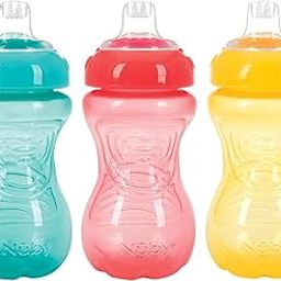 Nuby (USA No-Spill Easy Grip Sippy Cup with Soft Silicone Spout Sipper Cup for Baby, 10 Ounce/300ML 3 Pack (Aqua, Coral, Yellow)-image-54