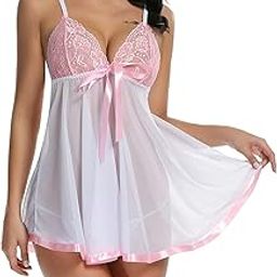 Women's Net Plain Knee Length Babydoll (168_White Pink_Free Size)-image-10