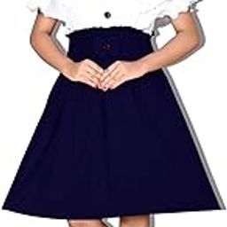 Cotton One Piece Frock Dress with Ruffle Sleeves, Black and White, Knee Length-image-78