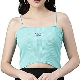 SHOWOFF Women's Shoulder Straps Solid Sleeveless Turquoise Blue Crop Tank Top-TD-10_TurquoiseBlue-image-69