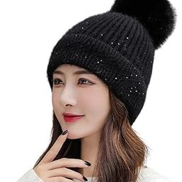 Stretchable Pom Pom Beanie Winter Cap for Women Girls Woollen Knitted Hat Winter-Autumn (4127A, Black) - Free Size-image-80