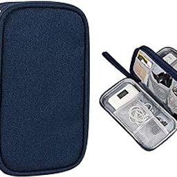 House of Quirk Electronics Accessories Organizer Bag, Portable Phone Accessories Storage Carrying Travel Case Bag for Charger USB Cables Earphone Flash Hard Drive (Dark Blue, Canvas)-image-29