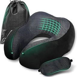 Travel Neck Pillow 3 in 1 Combo with AdvancedX Orthopedic Memory Foam and Eye Mask and Carry Bag Combo for Travel in Car Flights Train Airplane and Cervical Pain-6