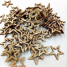 CALANDIS® 50 Pieces Unfinished Hollow Star Shaped Wooden Embellishments Decoration 30mm | Wood | 50 Pieces Wood Shape-20
