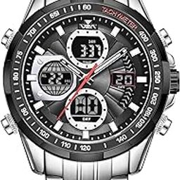 Luxury Fashion Casual Business Sport Design Analog-Digital Chronograph Watch for Men| Stainless Steel Band| 45mm Big Dial | Multifunctional | 30M Waterproof |Gift for Men, Him-image-26