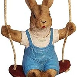 Wonderland Rabbit on Swing Hanging Statue | Material Resin | Outdoor Garden, Balcony & Home Decor Hanging Statue | Size 11 Inches-image-19