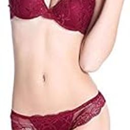 Women's Graceful Poised Double Padded Push Up Bra Sheer Panty Bridal Set Underwire Lace fabric-image-55