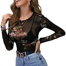 Womens Floral Printed Mesh Febric Top-image-68