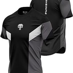 Punisher: One Man Army Men and Boys Short Sleeves Round Neck Black Grey White Colorblocked Regular Fit Cotton Drop Cut T-Shirts-image-2