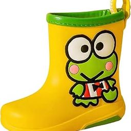 Rain Boots Cartoon Pattern Easy on Handle Non Slip Waterproof Shoes for Kids Yellow 16cm-image-32