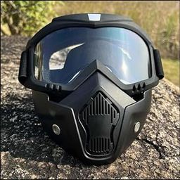 Motorcycle Goggles with Removable Face Mask, Black Frames, Mirror Lens-image-6