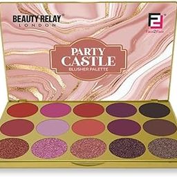 BEAUTYRELAY LONDON - Face 2 Face Party Castle Blusher Palette -creamy, highlighter, eye shadow,lightweight, flawlessly suit any skin tone- blendable, natural, gorgeous, smooth palette with 15 shades-13